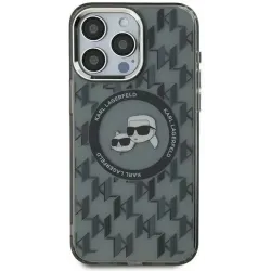 Coque arrière Karl Lagerfeld IML Monogram Karl & Choupette Head avec MagSafe pour Apple iPhone 15 - Noir