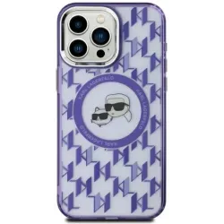 Coque arrière Karl Lagerfeld IML Monogram Karl & Choupette Head avec MagSafe pour Apple iPhone 15 - Violet