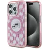 Coque arrière Karl Lagerfeld IML Monogram Karl & Choupette Head avec MagSafe pour Apple iPhone 15 Pro Max - Rose