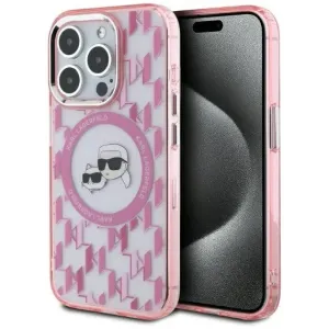 Coque arrière Karl Lagerfeld IML Monogram Karl & Choupette Head avec MagSafe pour Apple iPhone 15 Pro Max - Rose