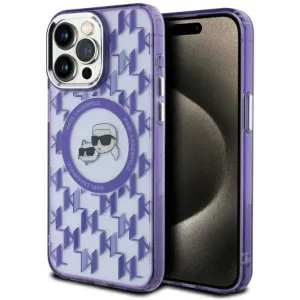 Coque arrière Karl Lagerfeld IML Monogram Karl & Choupette Head avec MagSafe pour Apple iPhone 15 Pro Max - Violet