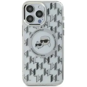 Coque arrière Karl Lagerfeld IML Monogram Karl & Choupette Head avec MagSafe pour Apple iPhone 16 - Transparent