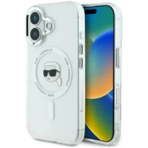 Coque arrière Karl Lagerfeld IML Metal Karl Head avec MagSafe pour Apple iPhone 16 - Blanc