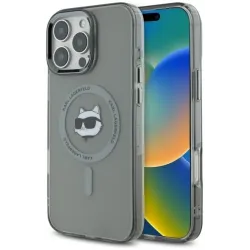 Coque arrière Karl Lagerfeld IML Metal Choupette Head avec MagSafe pour Apple iPhone 16 Pro - Noir