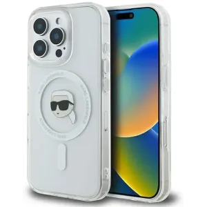 Coque arrière Karl Lagerfeld IML Metal Karl Head avec MagSafe pour Apple iPhone 16 Pro - Blanc