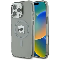Coque arrière Karl Lagerfeld IML Metal Karl Head avec MagSafe pour Apple iPhone 16 Pro - Noir