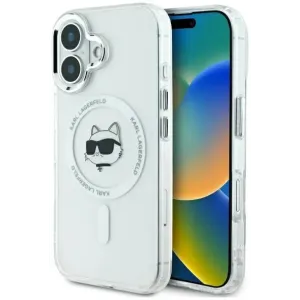 Coque arrière Karl Lagerfeld IML Metal Choupette Head avec MagSafe pour Apple iPhone 16 Plus - Blanc