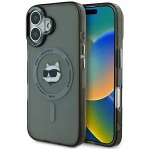 Coque arrière Karl Lagerfeld IML Metal Choupette Head avec MagSafe pour Apple iPhone 16 Plus - Noir