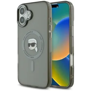 Coque arrière Karl Lagerfeld IML Metal Karl Head avec MagSafe pour Apple iPhone 16 Plus - Noir