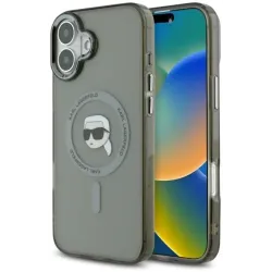 Coque arrière Karl Lagerfeld IML Metal Karl Head avec MagSafe pour Apple iPhone 16 - Noir