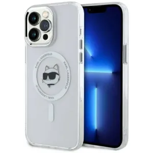 Coque arrière Karl Lagerfeld IML Metal Choupette Head avec MagSafe pour Apple iPhone 14 Pro Max - Blanc