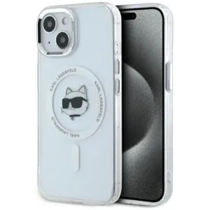 Coque arrière Karl Lagerfeld IML Metal Choupette Head avec MagSafe pour Apple iPhone 15 - Blanc