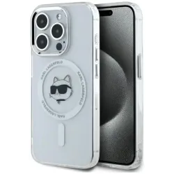 Coque arrière Karl Lagerfeld IML Metal Choupette Head avec MagSafe pour Apple iPhone 15 Pro Max - Blanc