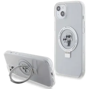 Coque arrière rigide Karl Lagerfeld Ring Stand Karl & Choupette avec MagSafe pour Apple iPhone 15 Plus/14 Plus - Blanc