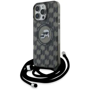 Coque arrière Karl Lagerfeld IML Crossbody Monogram Karl & Choupette Head avec MagSafe pour Apple iPhone 16 Pro Max - Noir