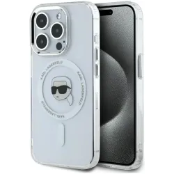Coque arrière Karl Lagerfeld IML Metal Karl Head avec MagSafe pour Apple iPhone 15 Pro - Blanc
