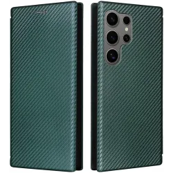 Coque portefeuille Phonesta Carbon Fiber Skin pour Samsung Galaxy S25 Ultra - Vert foncé