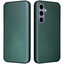 Coque portefeuille Phonesta Carbon Fiber Skin pour Samsung Galaxy S25 Plus - Vert foncé