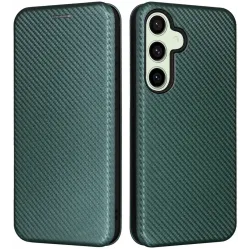Coque portefeuille Phonesta Carbon Fiber Skin pour Samsung Galaxy S24 FE - Vert foncé