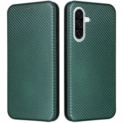 Coque portefeuille Phonesta Carbon Fiber Skin pour Samsung Galaxy A56 - Vert foncé