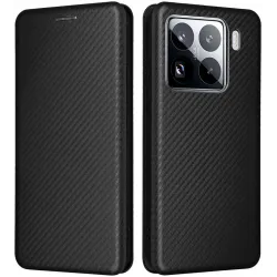 Coque portefeuille Phonesta Carbon Fiber Skin pour Xiaomi 15 - Noir