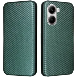 Coque portefeuille Phonesta Carbon Fiber Skin pour Xiaomi Poco X7 Pro - Vert foncé