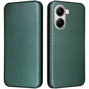 Coque portefeuille Phonesta Carbon Fiber Skin pour Xiaomi Poco X7 Pro - Vert foncé