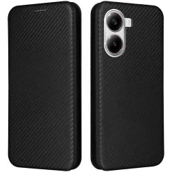 Coque portefeuille Phonesta Carbon Fiber Skin pour Xiaomi Poco X7 Pro - Noir