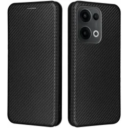 Coque portefeuille Phonesta Carbon Fiber Skin pour Oppo Reno13 - Noir