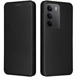 Coque portefeuille Phonesta Carbon Fiber Skin pour Realme 14x / C75 - Noir