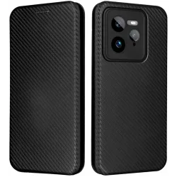 Coque portefeuille Phonesta Carbon Fiber Skin pour Realme GT 7 Pro - Noir