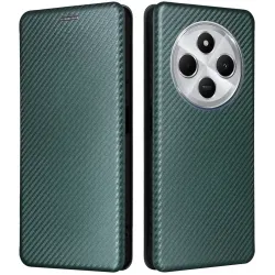 Coque portefeuille Phonesta Carbon Fiber Skin pour Xiaomi Redmi 14C / Xiaomi Poco C75 - Vert foncé