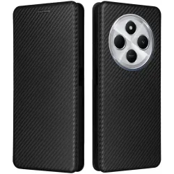 Coque portefeuille Phonesta Carbon Fiber Skin pour Xiaomi Redmi 14C / Xiaomi Poco C75 - Noir