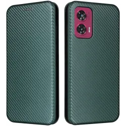 Coque portefeuille Phonesta Carbon Fiber Skin pour Motorola Edge 50 Fusion - Vert foncé