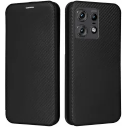 Coque portefeuille Phonesta Carbon Fiber Skin pour Motorola Edge 50 Pro - Noir