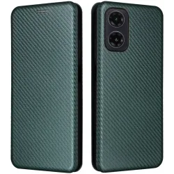 Coque portefeuille Phonesta Carbon Fiber Skin pour Motorola Moto G35 - Vert foncé