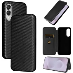 Coque portefeuille Phonesta Carbon Fiber Skin pour Samsung Galaxy S25 Edge - Noir