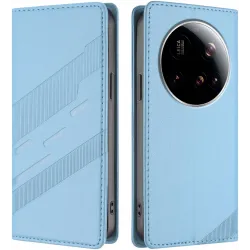 Coque portefeuille Phonesta Embossed Lines pour Xiaomi 15 Ultra - Bleu clair