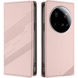 Coque portefeuille Phonesta Embossed Lines pour Xiaomi 15 Ultra - Rose