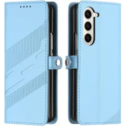 Coque portefeuille Phonesta Embossed Lines pour Samsung Galaxy Z Fold 6 - Bleu clair