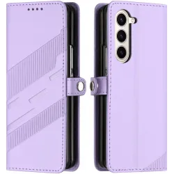 Coque portefeuille Phonesta Embossed Lines pour Samsung Galaxy Z Fold 6 - Violet