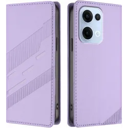 Coque portefeuille Phonesta Embossed Lines pour Oppo Reno13 - Violet