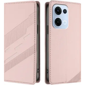 Coque portefeuille Phonesta Embossed Lines pour Oppo Reno13 - Rose