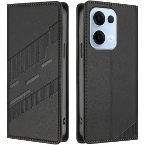 Coque portefeuille Phonesta Embossed Lines pour Oppo Reno13 - Noir