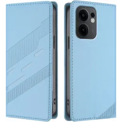 Coque portefeuille Phonesta Embossed Lines pour Oppo Reno13 F 4G/5G / Reno13 FS 5G - Bleu clair