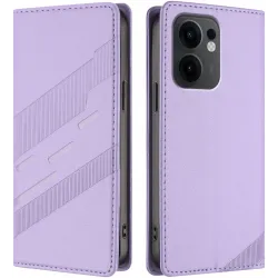 Coque portefeuille Phonesta Embossed Lines pour Oppo Reno13 F 4G/5G / Reno13 FS 5G - Violet