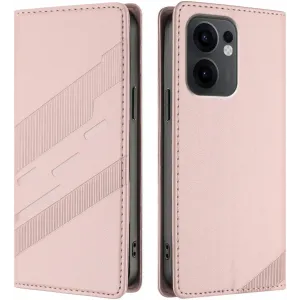 Coque portefeuille Phonesta Embossed Lines pour Oppo Reno13 F 4G/5G / Reno13 FS 5G - Rose