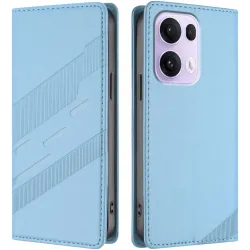 Coque portefeuille Phonesta Embossed Lines pour Oppo Reno13 Pro - Bleu clair