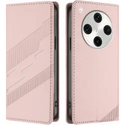 Coque portefeuille Phonesta Embossed Lines pour Oppo Find X8 Pro - Rose