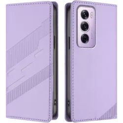 Coque portefeuille Phonesta Embossed Lines pour Oppo Reno12 Pro - Violet